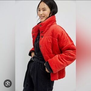 Maeve Anthropologie red-orange quilted jacket